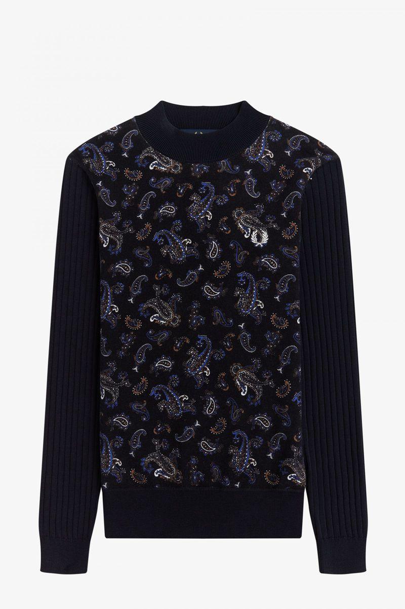 Navy Fred Perry Paisley Print Jumper Women's Knitwear | PH 1923CTVE